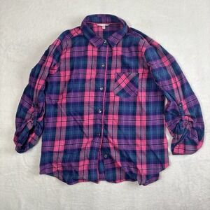 VTG Victoria's Secret Pink Purple Plaid Button Up Long Sleeve Collared Flannel M